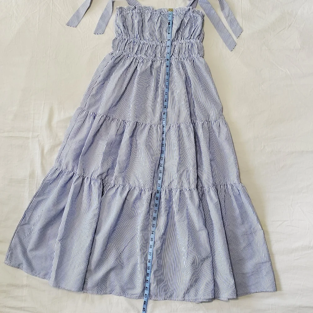 Women's Vine & Love Blue White Striped Maxi Dress Tie Straps Size Medium - Picture 2 of 6